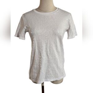 DKNY White Full Sequin Lace Stretch Tee Shirt Top NWT